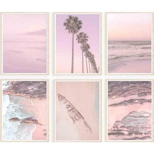 Pastel Coastal Palm Coast Flower Poster Nature Landscape Print Sea Beach Canvas Art Painting Seascape Picture Wall Home Decor