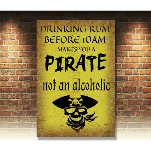 Drinking Rum Pirate METAL TIN SIGN POSTER WALL PLAQUE