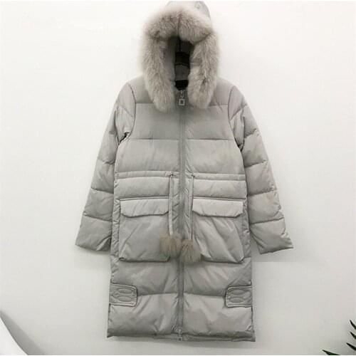 Down Winter Coat Real Fox Fur Collar White Duck Down Jacket Thick Women Parka Hooded Womens Jackets Abrigo Mujer WXF391 's s