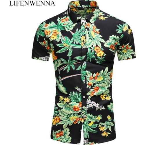 45KG-120KG Summer New Fashion Mens Standard-Fit Short Sleeve Shirt Tropical Coconut Tree Printed Hawaiian Shirts 5XL 6XL 7XL
