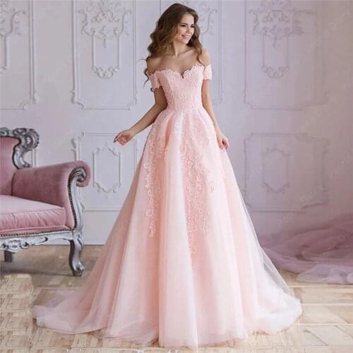 Vestidos De Festa Pink Appliques Evening Dresses For Weddings 2021 Customized Beaded Prom Dress Red Carpet Gowns Party Night