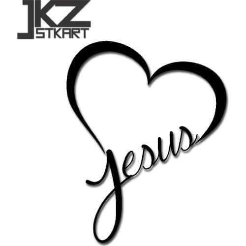 JKZ STKART Vinyl Die Cut Car Sticker Decals Jesus Christ Heart Love 15 x 12 cm for Motor Bike Laptop Helmet Decorated Stickers