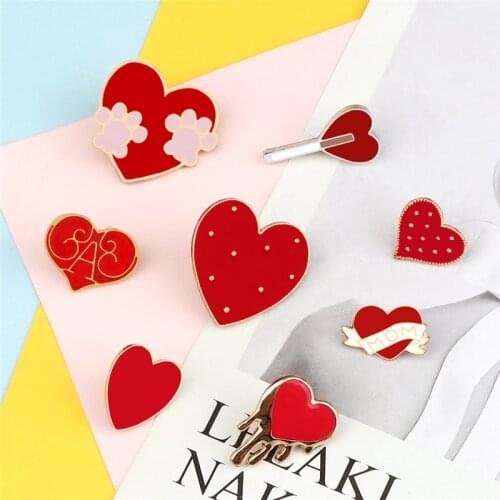 Women Brooches Fashion Red Heart Lover Enamel Pin Denim Jackets Bags Lapel Pins Cartoons Badge for Women Men Friend Jewelry Gift