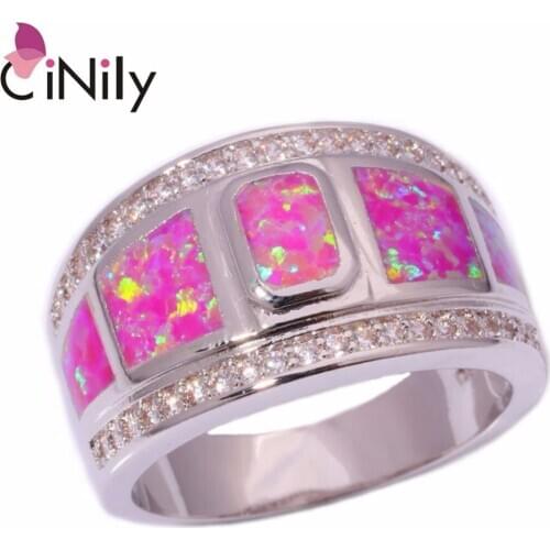 CiNily Created Pink Fire Opal Cubic Zirconia Silver Plated Wholesale for Women Jewelry Party Gift Ring Size 7-11 OJ6582