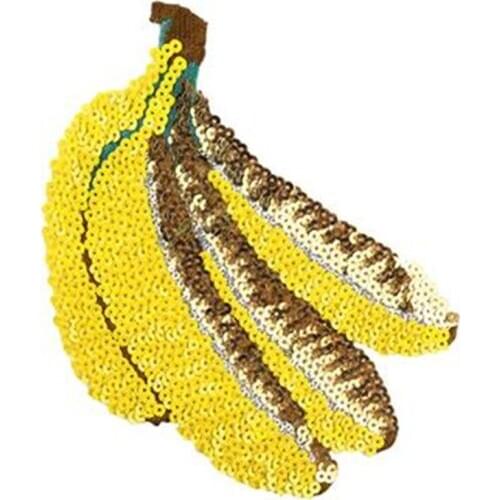 20CM Banana Patches for clothing Yellow Sequins Strange things Sequined Patch Clothes Stickers Christmas gift Large Biker Badge