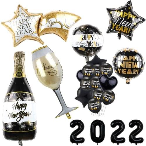2022 Happy New Year Party Balloons Black Bottle Foil Helium Globos Even Party Supplies Noel Merry Christmas Decorations Ballon