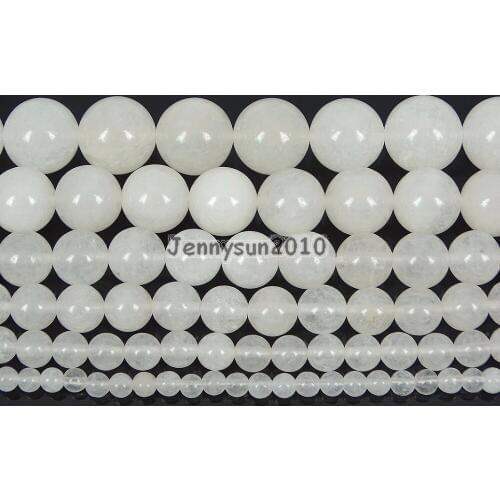 Natural White Ja-de Gems Stone Round Beads 15" 4mm 6mm 8mm 10mm 12mm 14mm for Jewelry Making Crafts 5 Strands/Pack