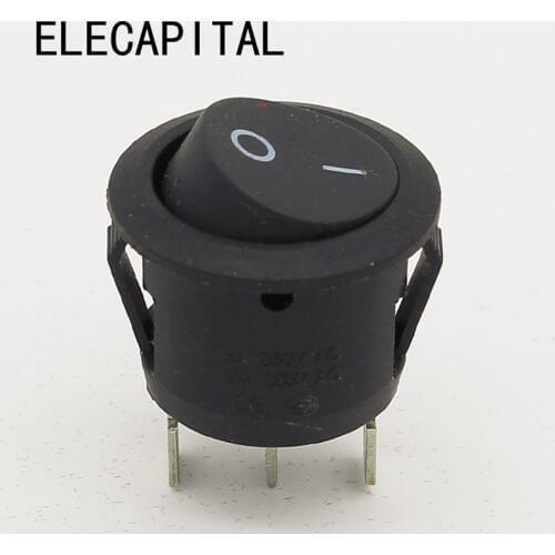 5Pcs Mini Round Black 3 Pin SPDT ON-OFF Rocker Switch Snap-in