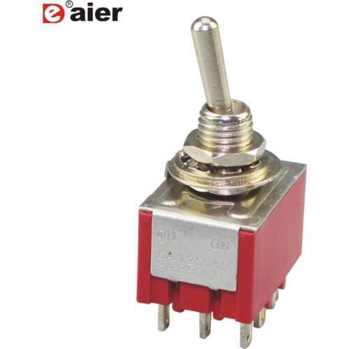 50PCS MTS-302R 3PDT ON-ON 9 Pin Toggle Switch Red 3 Pole Double Throw 3-way With Solder Terminal