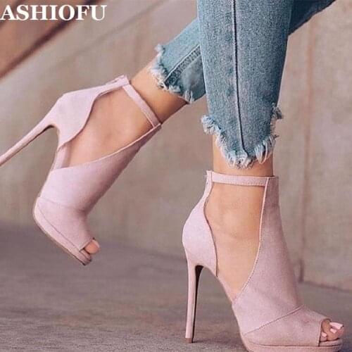 ASHIOFU Handmade Ladies High Heel Pumps Buckle Ankel Strap Party Prom Dress Shoes Peep-toe Daily Wear Fashion Court Shoes