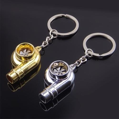 Real Whistle Sound Turbo Keychain Sleeve Bearing Spinning Auto Part Model Turbine Turbocharger Key Chain Ring Keyfob Keyring