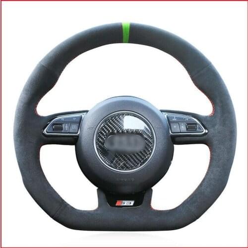 Car Steering Wheel Cover Custom Made Anti-Slip Hand-Sewing Black Suede Leather DIY for Audi S1 8X S3 8V Sportback S4 B8
