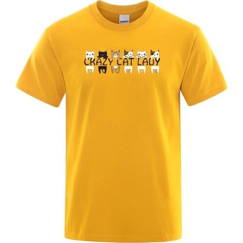 Cartoons Crazy Cat Lady Prints Male Tee Shirt Oversize O-Neck Tops Fashion Breathable Tshirts For Men Casual Summer T-shirts