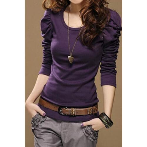 2019 new spring womens Slim fashion temperament long-sleeved women t-shirt bubble sleeve bottoming shirt female plus size