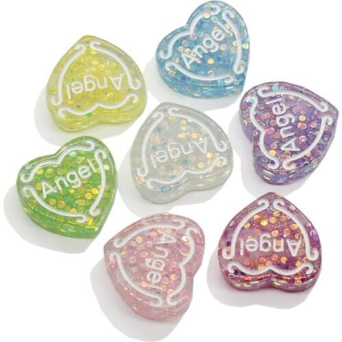Resin Glitter Angel Heart Love Flatback Cabochon Mini Dollhouse Hearts DIY Phone Craft Decoration Accessories