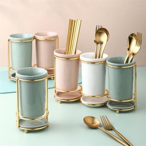 Ceramic Chopsticks Holder Restaurant Draining Rack Kitchen Light Luxury Spoon Fork Shelf Creative Home Tableware Storage Box