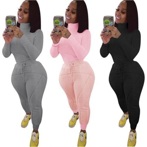 Two Piece Set Women Solid Outfit Ribbing Crop Top Velvet Pants Leggings High Quality Sweatsuit Tracksuit Wholesale Dropshipping
