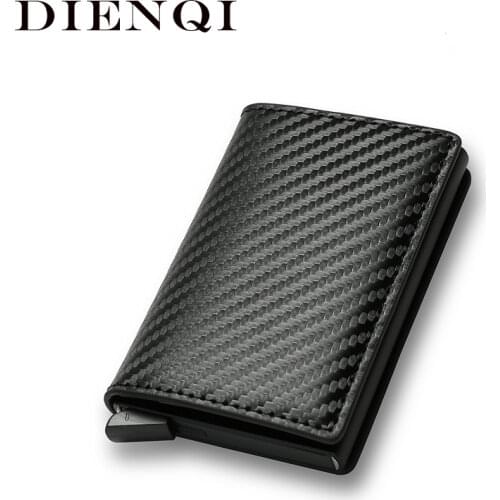 DIENQI Carbon Rfid Wallet Male Money Card Holder Pocket Mini Slim Wallet Women Men Smart Purses Automatic Pop Up Valet Waller