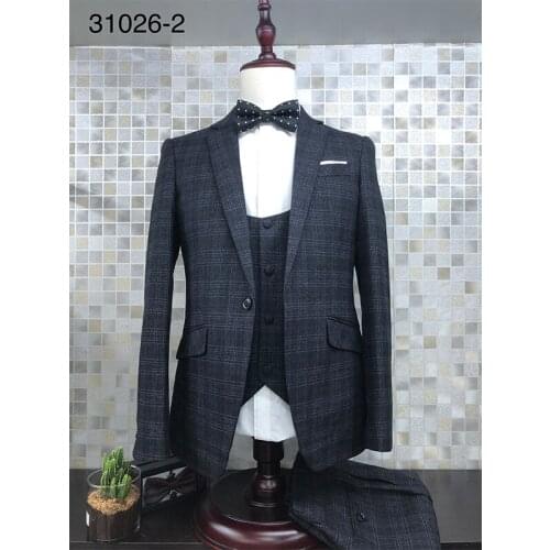 Costume Homme Mariage Terno Masculino 2021 Kristian Grey Grid Check Print Tweed Three Piece Suit （Blazer+Vest+pants