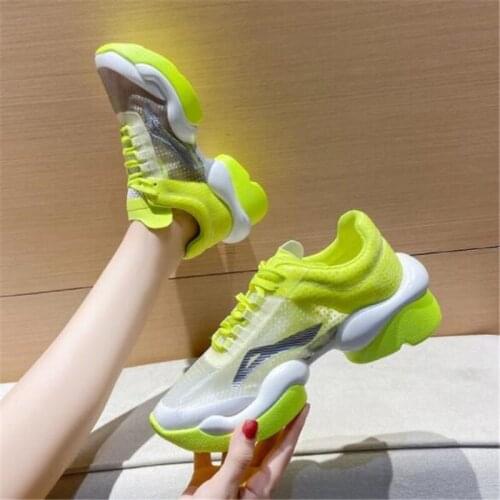 New ladies sneakers fashion mesh shallow mouth lace thick bottom non-slip lightweight comfortable casual shoes women