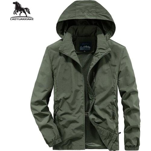 Jacket Men spring autumn New mens jacket Solid color Hooded windbreaker Jackets men coat casual Military Mens coats size M-6XL
