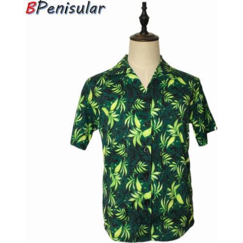 2018 summer men tropical shirt green leaves print stylish short sleeve hawaii shirt for men casual shirts button down camiseta