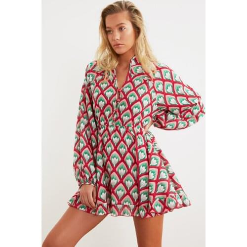 Trendyol Color Retro Pattern Voile Beach Dress TBESS21EL2771