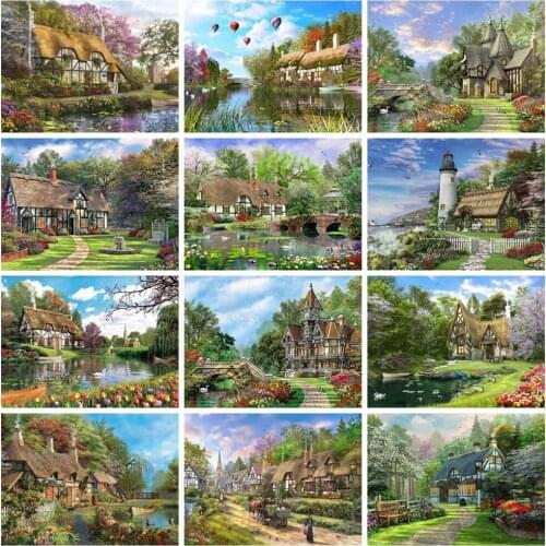 MomoArt 5D DIY Diamond Painting House Full Square Diamond Embroidery Lake Landscape Handmade Gift Wall Decorations