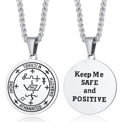 Mens Titanium Steel Double Side Corrosion Pendant Archangel Solomon Amulet Pendant N00802