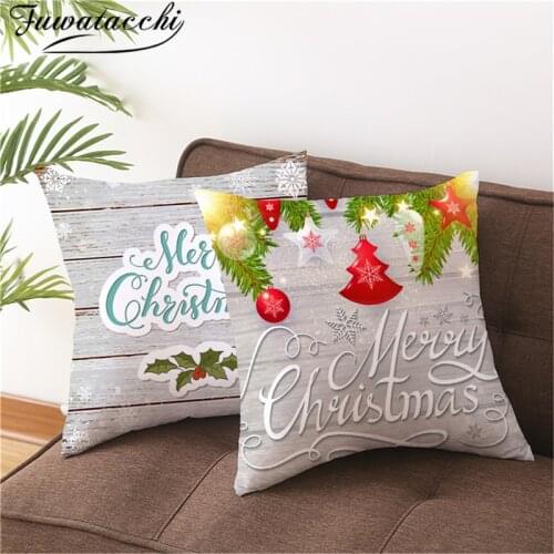 Fuwatacchi Merry Christmas Tree Cushion Cover Flower Bell Wreath Throw Pillowcases for Home Sofa Couch Decorative Pillow Covers