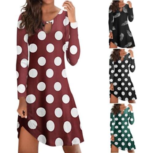 2021 Fall Womens European and American Hedging Polka Dot Printed Commuter Dress