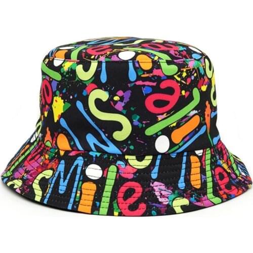 Women Reversible Bucket Cap Colorful Print Men Fisherman Hat Daily Activity Trendy Sun Protection Caps Foldable Hats