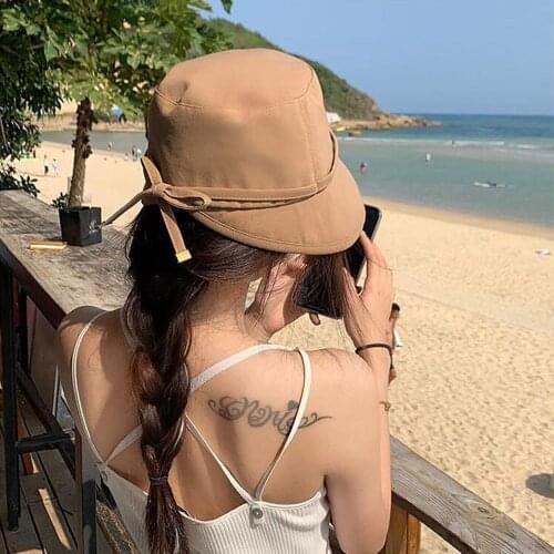 INS French Style Back Bownot Women Girls Buckets Caps Fashion Fisherman Spring Summer Cotton Sun Hats Elegant Woman Gorros