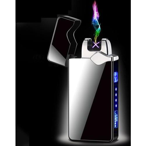 New button Double Arc Plasma electric Lighter LED Power Display cool USB rechargeable Metal Windproof electric lighters