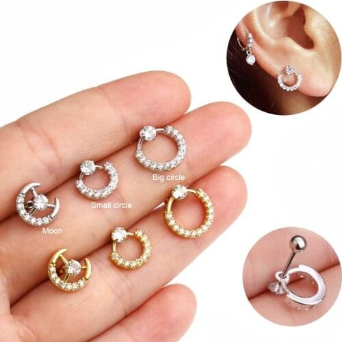1 pc Moon Crystal Rhinestone Earrings Helix Cartilage Ear Studs Piercing Jewelry