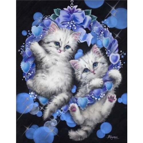 Embroidery Needlework Crafts 14CT Unprinted Aida DIY Quality Cross Stitch Kits Handmade Arts Blue wreath Cat Animal Cute Decor