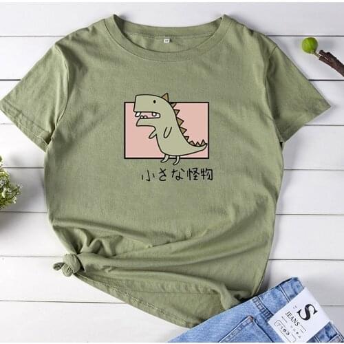 Little Dinosaur Shirt Funny T Shirt Women O-neck Short Sleeve Tshirt Women Black Casual Tee Shirt Femme Tshirts Cotton Women
