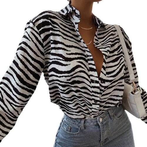 2021 Fashion Women Vintage Striped Print Shirt High Street Long Sleeve Turn-Down Collar Blouses Spring Autumn Casual Sexy Tops