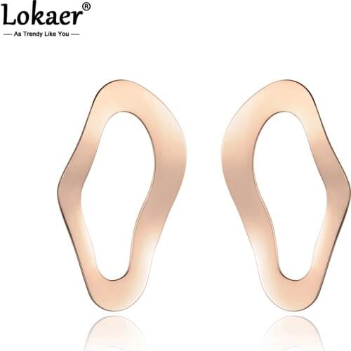 Lokaer Classic Titanium Steel Ear Shape Earrings Jewelry Fashion Rose Gold Color Stud Earrings For Women Brincos E18032