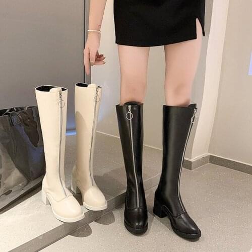Woman Boots Knee High Boots Concise Zipper Ladies Long Boots High Heels Solid Woman Boot Round Toe Female Shoes Fashion 2021 New