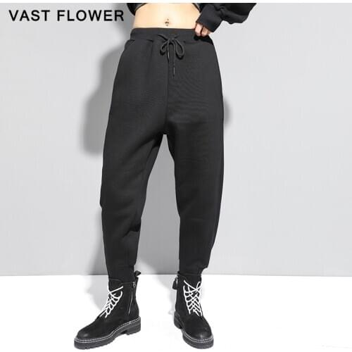 2020 Autumn Winter Black High Waist Harem Pants Women New Add Velvet Pocket Casual Loose Trousers Women Fashion Streetwear