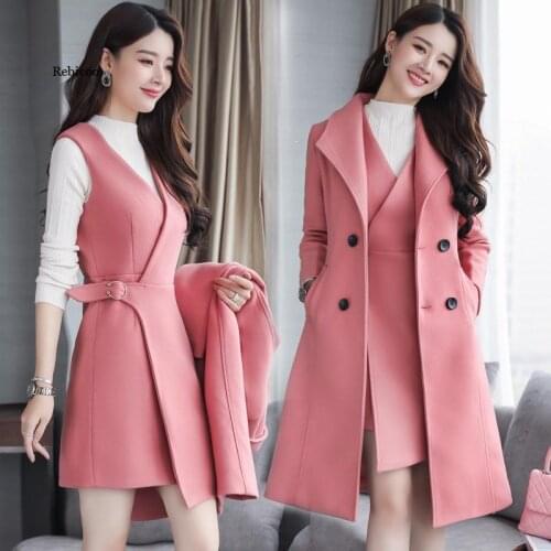 Female Autumn and Winter Fashion Two-Piece Suit New Temperament Fashionable Woolen Suit Skirt Autumn and Winter Tide