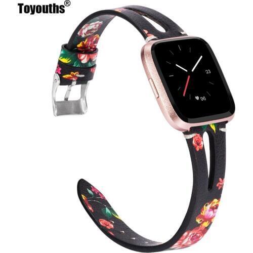 Toyouths For Fitbit Versa Genuine Leather Women Slim Wrist Band Strap for Fitbit Versa Fitness Activity Tracker Smart Watch