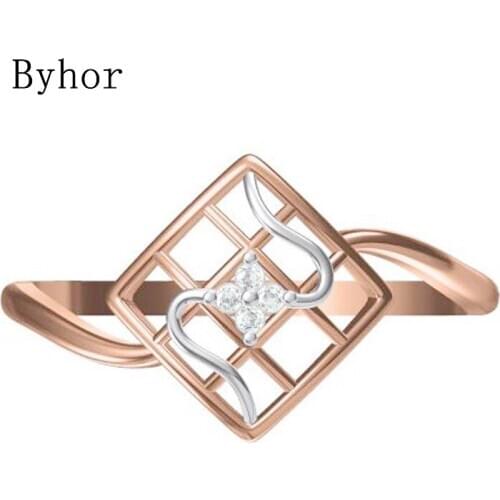 Byhor Solid 14K White+Rose Gold 0.028ct Natural Diamonds Fine Jewelry Trendy Wedding Band 2020 новинка ring Diamond кольца Women