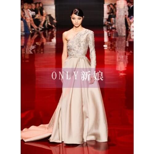 Jenny packham vestidos Formal slit style Elegant one shoulder lace appliques party gown Celebrity mother of bride Dresses