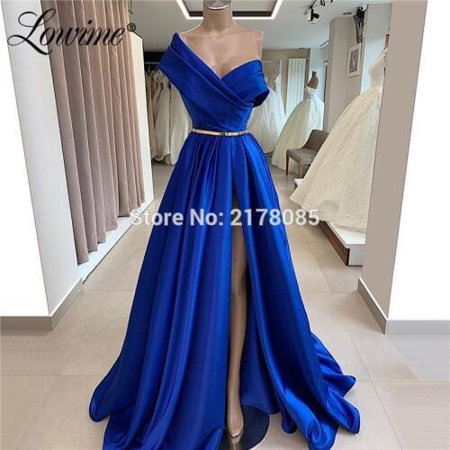 One Shoulder Royal Blue Prom Dresses 2019 High Split Side Sexy Party Dress African Women Evening Gowns Custom Robe De Soiree
