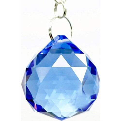 Top Quality 10PCS/lot light Blue Color 30mm crystal faceted balls (Free rings)glass chandelier pendants/ Crystal lamp Parts