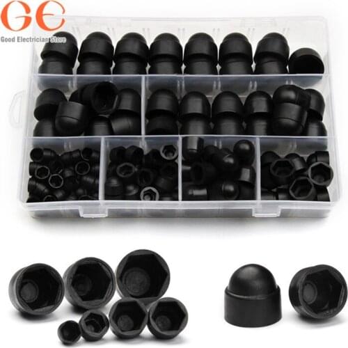 145PCS Assorted Black Hex Socket Bolt Screw Nut Hexagon Head Cover Cap Nylon Protector NG M4 M5 M6 M8 M10 M12