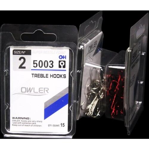 15 Pieces/Box Size 1#-14# Multicolor Round Curved High Pitch Saltwater Bass Steel Fish Solid Triple Hook Tool