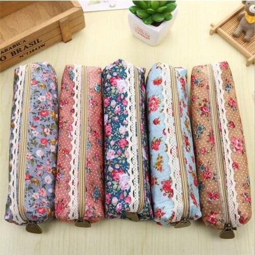 20pcs/lot Fashion Mini Retro Flower Floral Lace Pencil Shape Pen Case Cosmetic Makeup Make Up Bag Zipper Pouch Purse